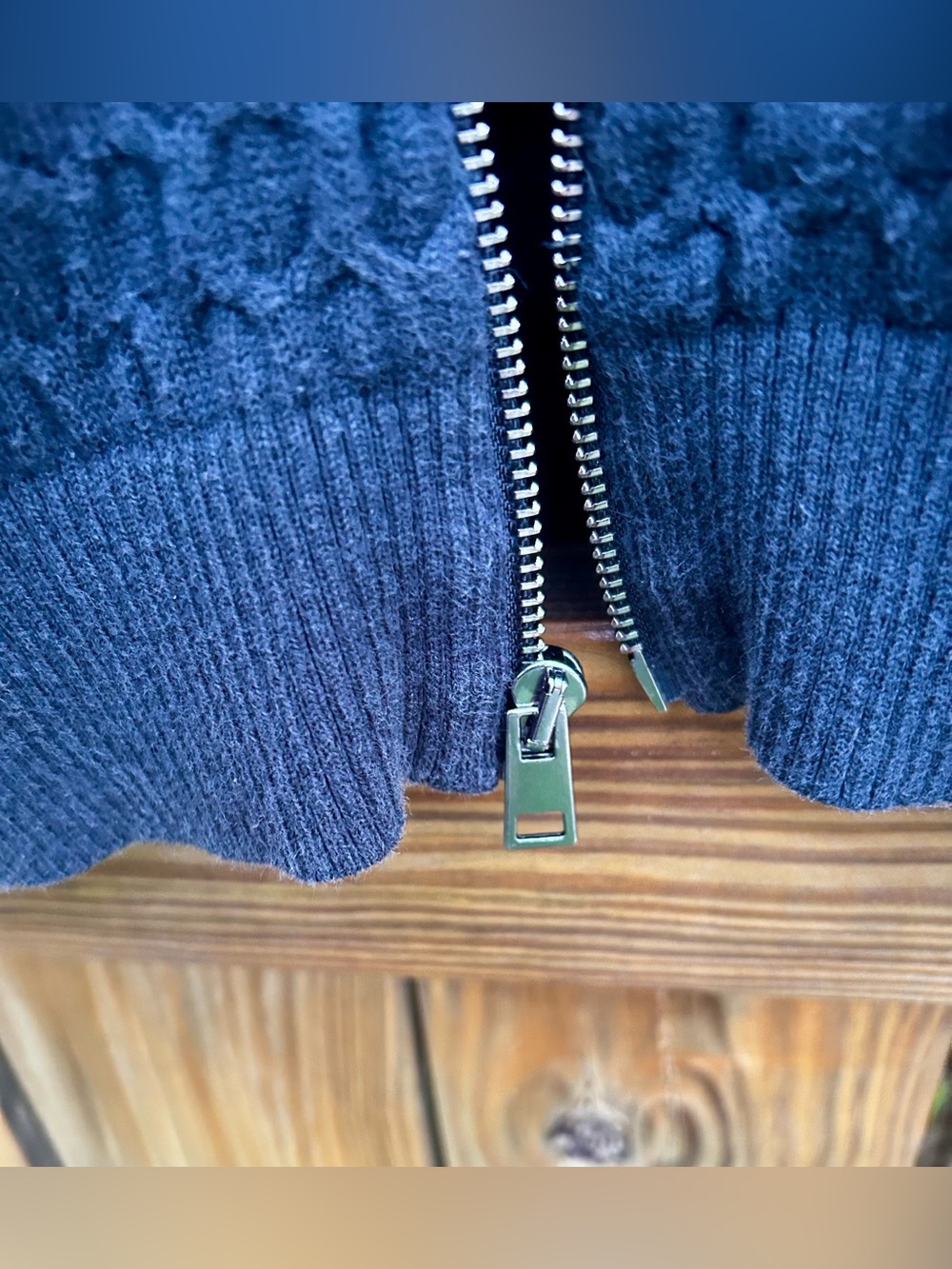 Lands' End Sweater Chase Bank Dark Navy Full Zip-Up Sz. M/T - Picture 5 of 9
